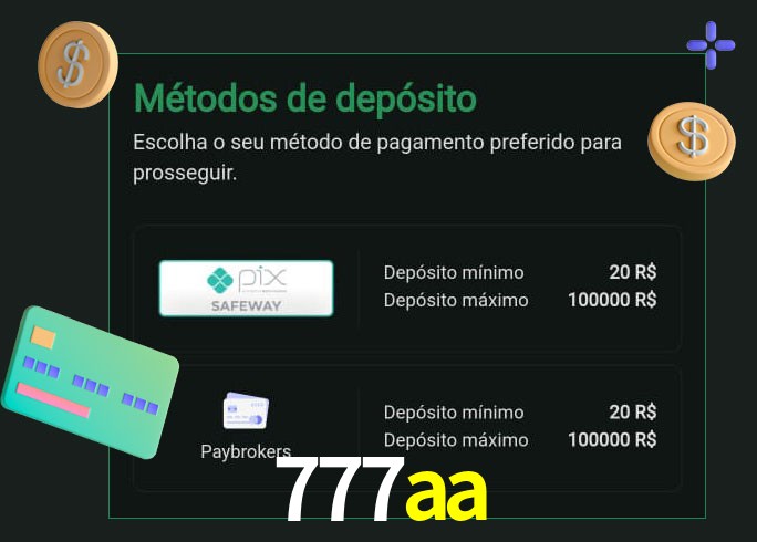O cassino 777aa oferece uma grande variedade de métodos de pagamento